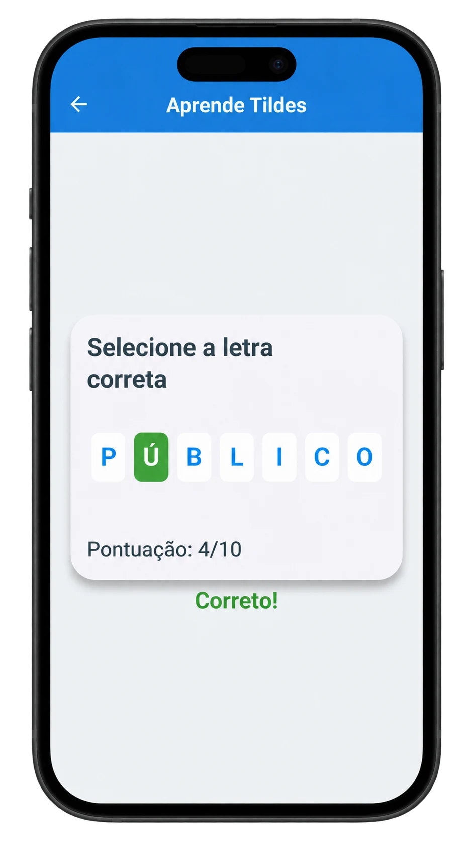 AprendeTildes exercise on a mobile phone