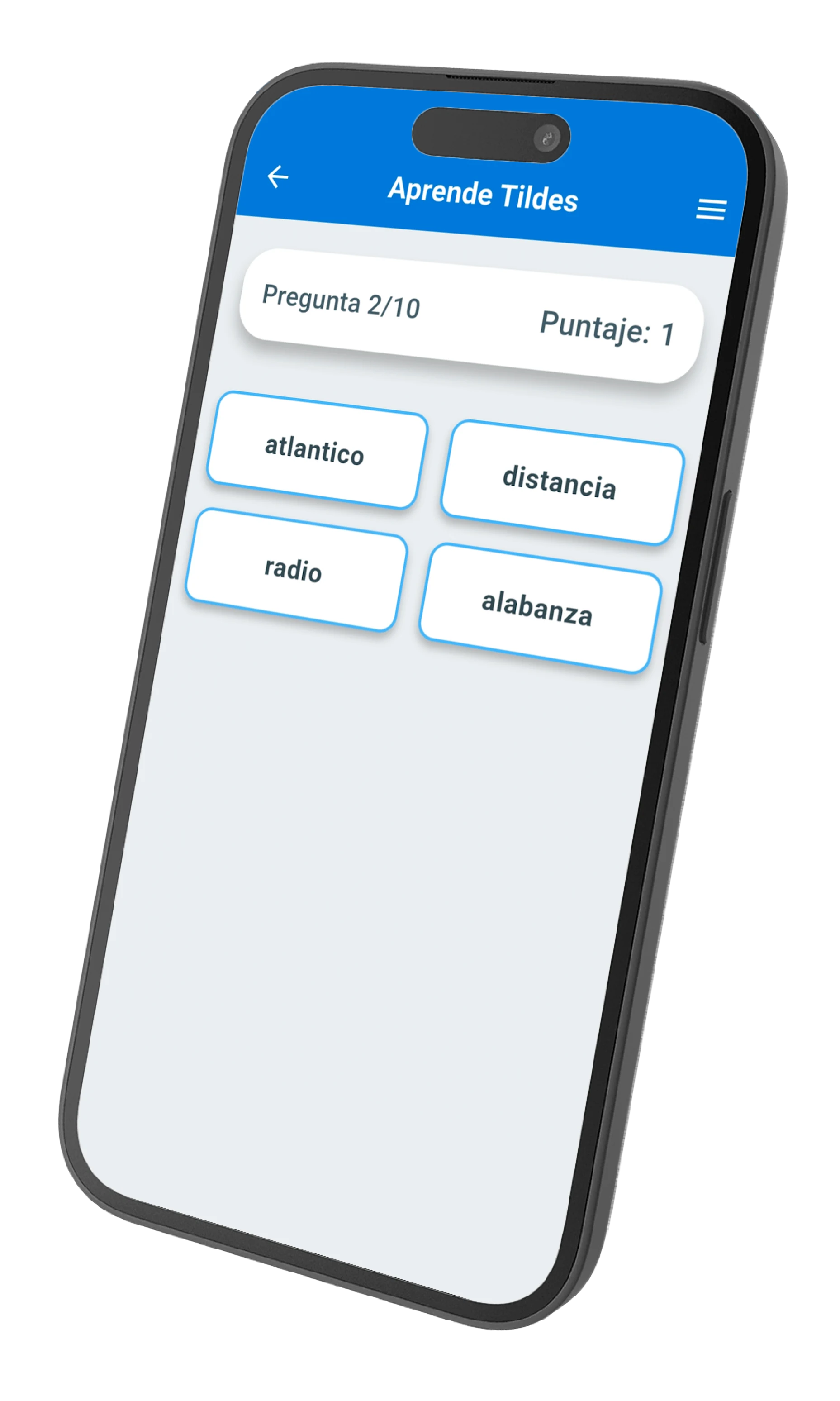 Ejercicio práctico de AprendeTildes en un teléfono móvil